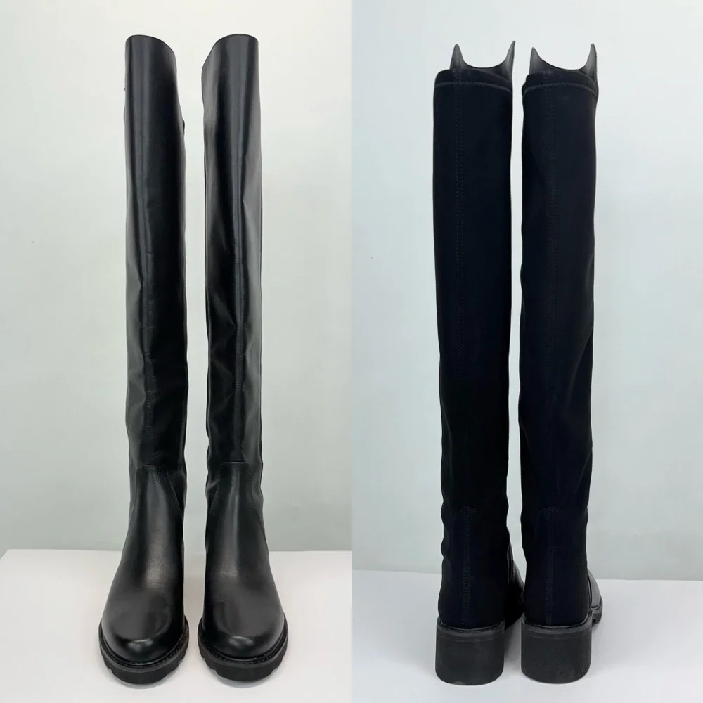 New Stuart Weitzman Alina Over The Knee Boot Black Leather Sz 5.5